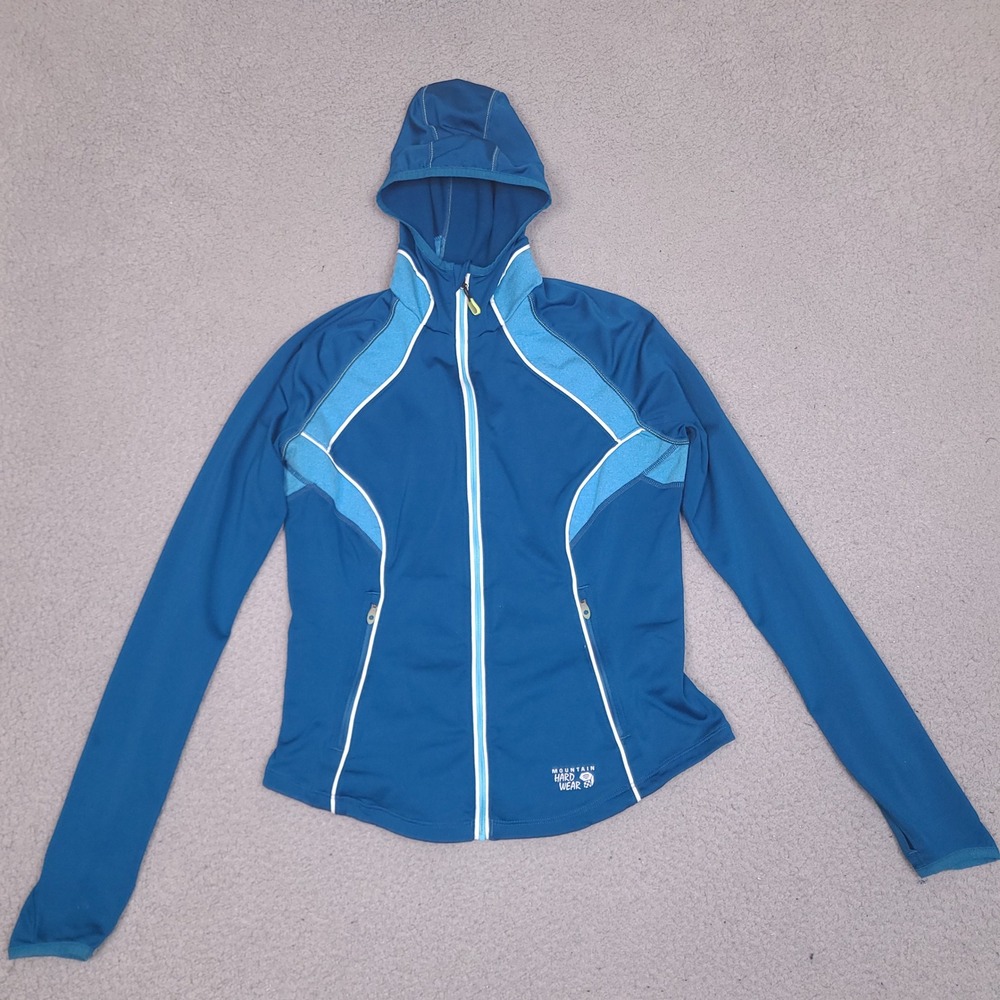 Mountain Hardwear Jacket Women Medium Blue Full Zip Hooded Running Active Hiking